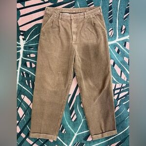 Croft & Barrow Cuffed Corduroy Pleated High Waisted Baggy Pants Chino Khaki Y2K